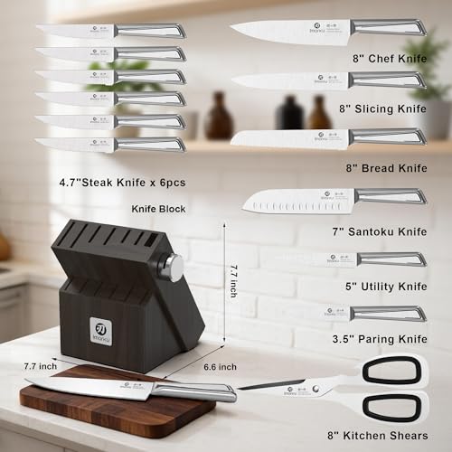 Japanese High Carbon Stainless Steel Knife Set with Block (14 Count)