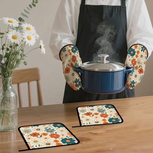 Vintage Floral Oven Mitts and Pot Holders (4 Count)