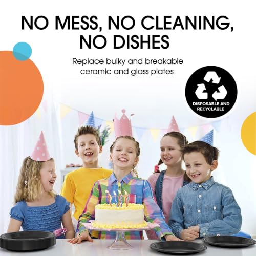 Sturdy Black Plastic Plates 10" Party Plates 100 Pcs (100 Count)
