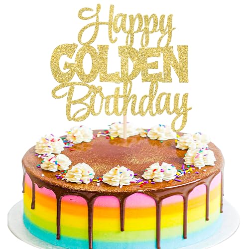 1 PCS Happy Golden Birthday Cake Topper Gold Glitter Birthday Cake Pick 1