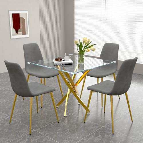 36" Square Glass Dining Table Set for 4 (5 Count)