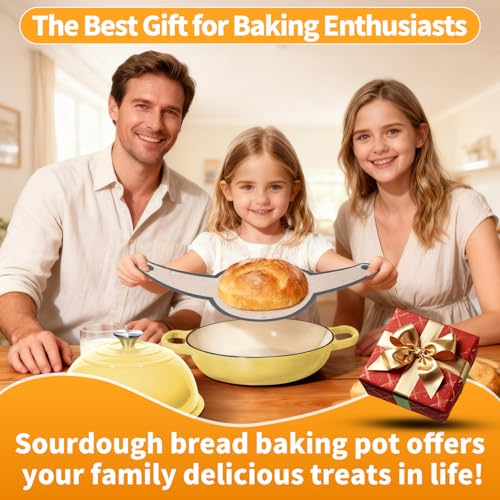 6QT Enameled Cast Iron Yellow Dutch Oven For Sourdough Bread Baking