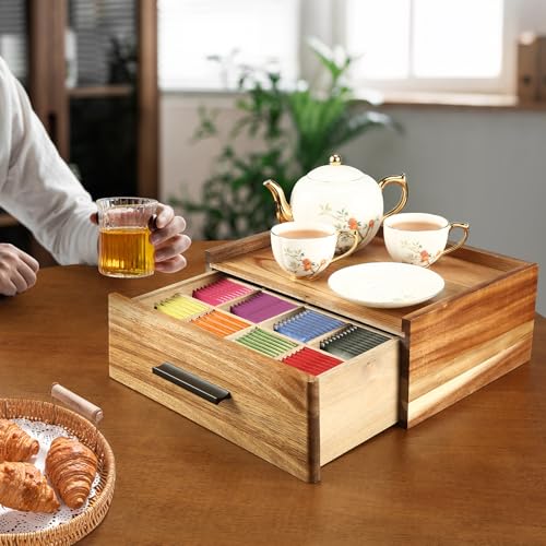 Acacia Wood Tea Bag Organizer with Drawer