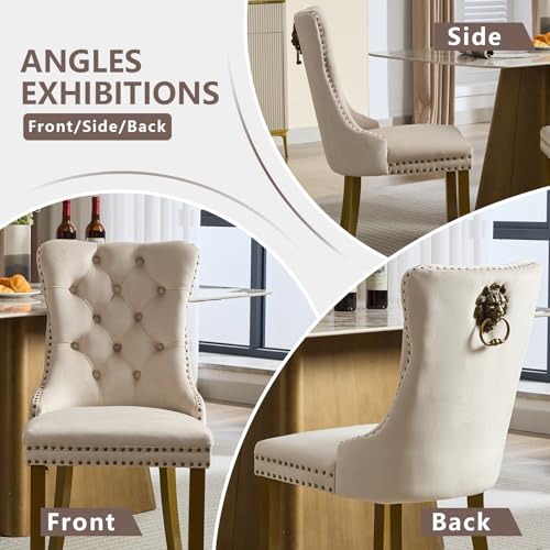 Beige Velvet Dining Chairs Set of 2 (2 Count)