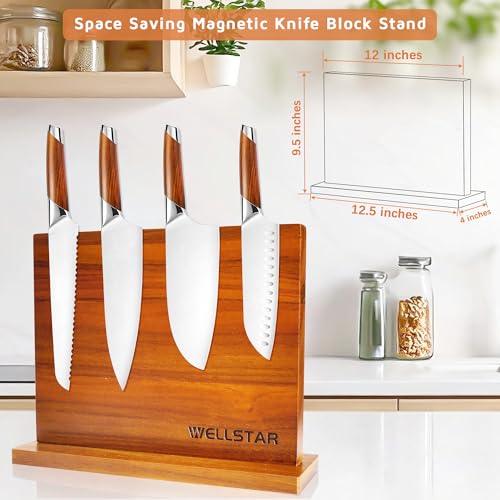 Modern Acacia Magnetic Knife Block Holder 12 x 10 Inches