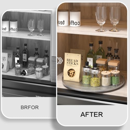 16 Inch Oak Lazy Susan Organizer with Silver Iron Rail