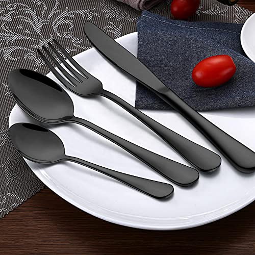 24 Piece Black Flatware Set with Steak Knives (4 Count)