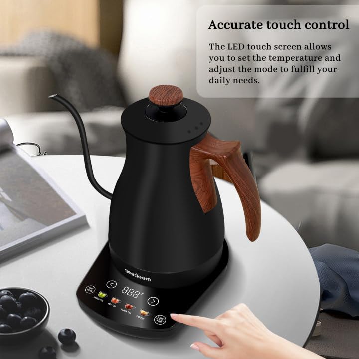 Gooseneck Electric Kettle Full Touch Screen 1200W Electric Tea & Coffee Kettle with Four Heating Modes Rapid Heating