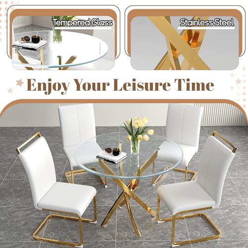 36" Round Glass Dining Table for 4