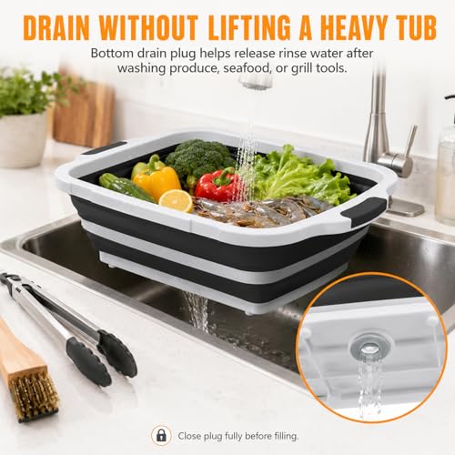 BBQ Prep Tub 16L Black Collapsible Sink with Cutting Board Lid (4.2 Count)