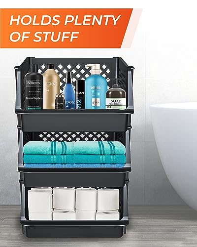 XLarge Stackable Storage Bins Open Front for Pantry Storage (3 Count)