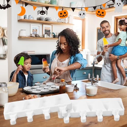 Halloween Ghost Shaped Mold Large 4 Cavity Reusable Silicone Cakesicle Cake Pop Ice Cream Mold for Halloween Adults Homemade Ice Cream Chocolate Candy DIY Trick Dessert Decorating