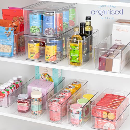 Plastic Food Storage 6 Pack Clear Container Bin with Handles for Organizing Kitchen (6 Count)