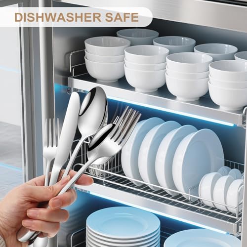 Silverware Set 20 Piece Stainless Steel Flatware Set Silverware Utensils for 4 People Includes Forks Knives Spoons & Salad Forks Dishwasher Safe Durable Tableware for Home Restaurant or Outdoor Use (20 Count)