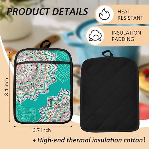 Turquoise Abstract Mandala Floral Pot Holders for Kitchen