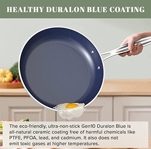 9pc Cookware Set Healthy Duralon Blue Ceramic Nonstick Coated