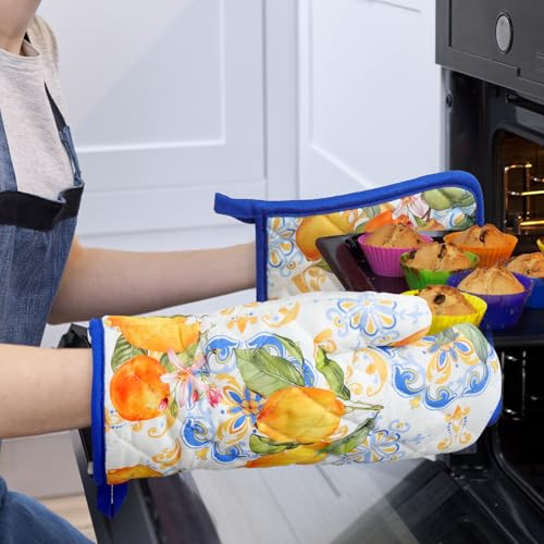 Summer Lemon Oven Mitts and Pot Holders Set (4 Count)