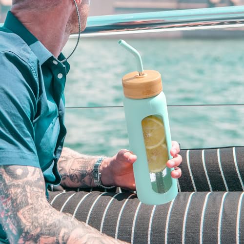 24oz Glass Water Bottle with Straw and 2 Lids