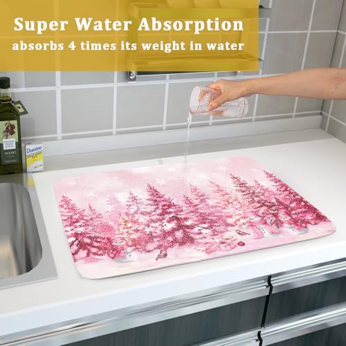 Pink Forest Dish Drying Mat Washable Drying Matt Kitchen Counter