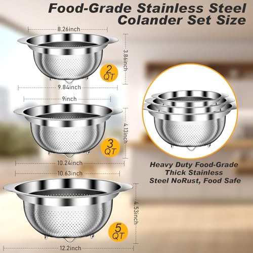 Colander Stainless Steel Colander for Kitchen (3 Count)