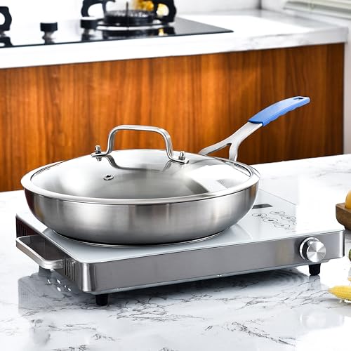 8.5-10-12" Stainless Steel Pans Set with 3 Lids, Detachable Handle