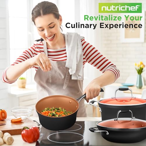 14-Piece Non-Stick Pots and Pans Set - Induction Ready Multi-Sized Cooking Pots with Lids, Small and Medium Frying Pans with Slotted Spatula, Pasta Server, Soup Ladle, Silicone Handles