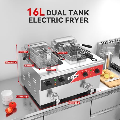 16L Dual Tank Countertop Electric Deep Fryer with "Swing