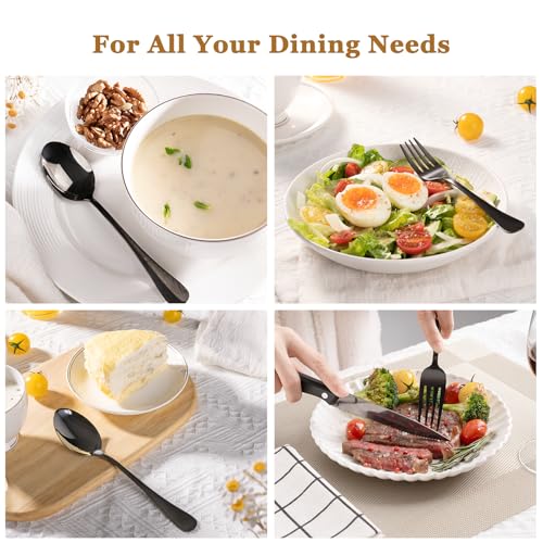 24 Piece Black Silverware Set with Steak Knives Flatware Set for 4 Food (24 Count)