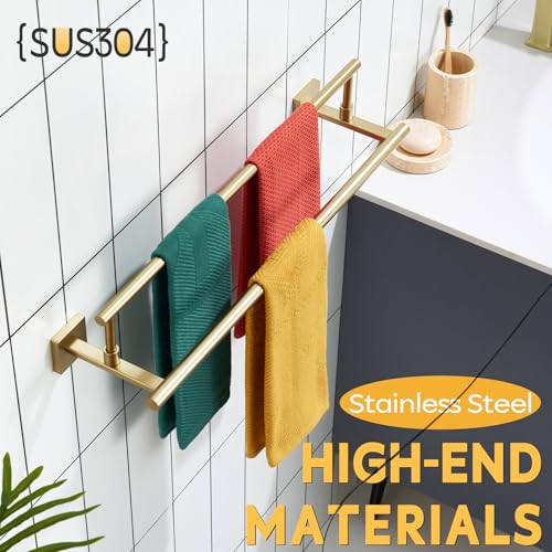 24 Inch Towel Bars Double Bath Towel Rails Bathroom Holder Racks for Cabinet Kitchen Brushed Gold Stainless Steel B5009BG