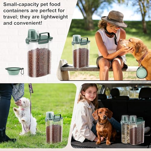 3-5Lbs/3Qt Dog Cat Food Storage Container With Foldable Bowl, Plastic Pet Food Dispenser for Small Animal Kibble/Pet Food/Bird Seed/Oatmeal/Rice/Flour/Brown Sugart/Cereals (Dark Green)