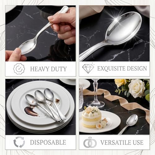 100 Pack Silver Plastic Spoons Disposable