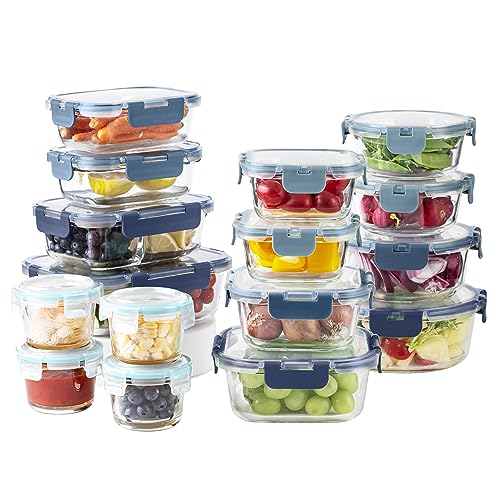 Premium 32 Pc. Borosilicate Glass Food Container Set with Dividers