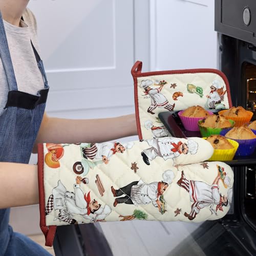 Chef Oven Mitts and Pot Holders Set (4 Count)