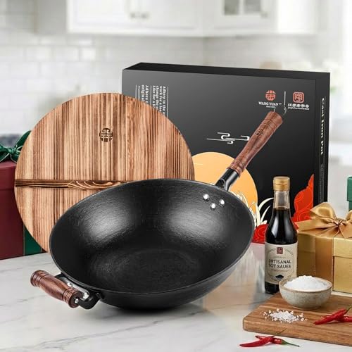 12.6 Inch Cast Iron Wok with Wooden Lid