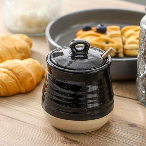Ceramic 12 Ounce Honey Jar and Dipper Set