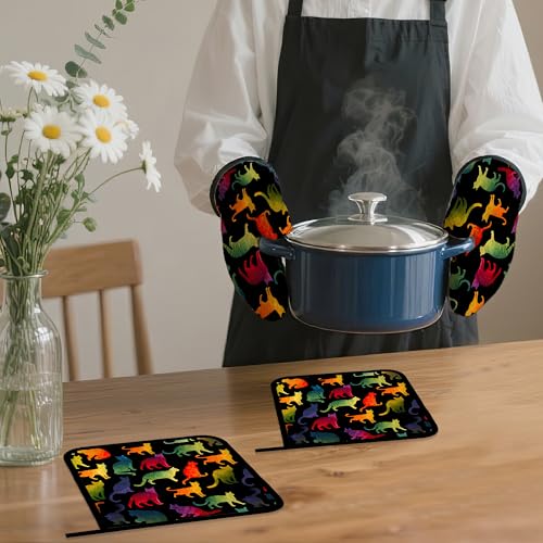 Funny Colorful Cat Oven Mitts and Pot Holders Set (4 Count)