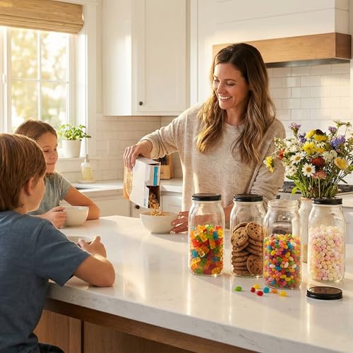 64 oz Large Plastic Mason Jars with Airtight Lids Wide Mouth (4 Count)
