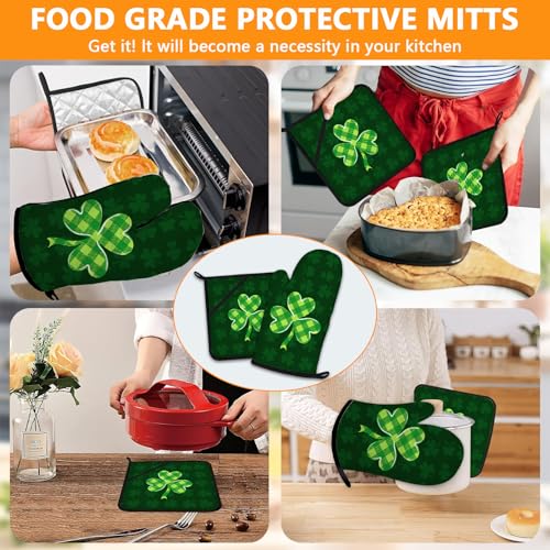 Green Clover Oven Mitts and Pot Holders Sets 4Pcs