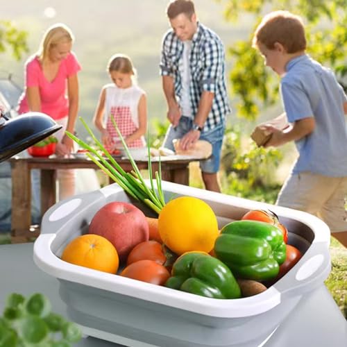 Camping Collapsible Cutting Board Dish Basin BBQ Prep Tub Camp Sink Dish Washing Station Multifunctional Storage Basket