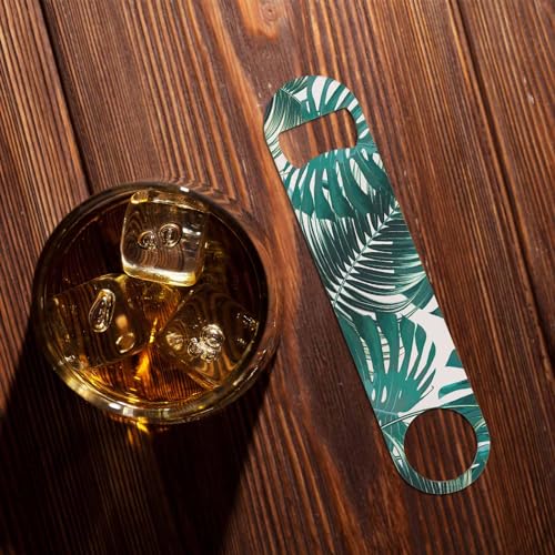 Tropical Palm Leaves Stainless Steel Bottle Opener Jungle Leaf Green Nature Plant Exotic Flat Beer Bottle Opener Keychain for Home Kitchen Bar Restaurant Party Birthday Gift