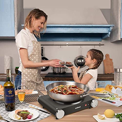 Hot Plate Electric Burner Single Burner Cast Iron hot plates for cooking Portable Burner 1500W with Adjustable Temperature Control Stainless Steel Non