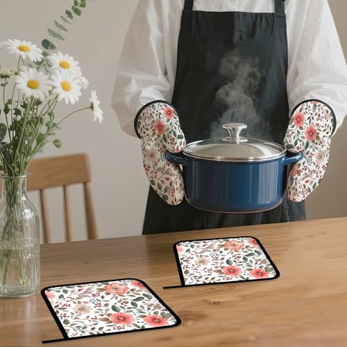 Pink Poppy Floral Oven Mitts and Pot Holders Set (4 Count)