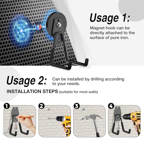 6 Pack Heavy Duty Storage Magnetic Utility Hooks Large Garage Strong Extra Magnet Hooks Hanger with Anti (6 Count)
