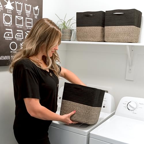 13 Inch Cube Storage Bins Cotton Rope Woven Baskets for Organizing 3 (3 Count)