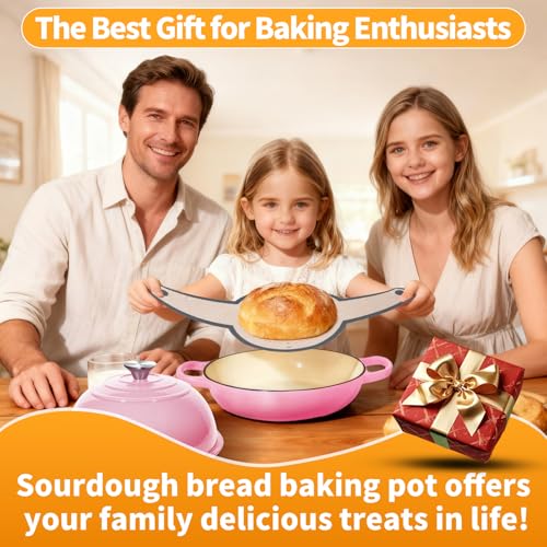 6QT Enameled Cast Iron Pink Dutch Oven For Sourdough Bread Baking