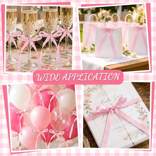 30 Pack Bow Cake Toppers Pink Gingham Ribbon Bows for Cake (30 Count)