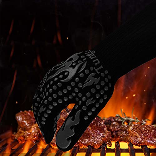 Mitts Oven Gloves with Fingers BBQ Heat Resistant Gloves Oven Gloves 1472℉ 14Inch Cut Resistant Cooking Grill Gloves Silicone Non (2 Count)