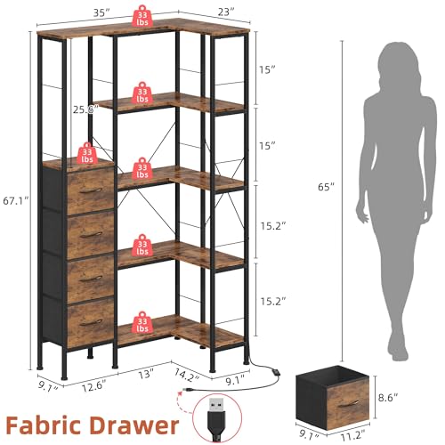 5 Tier Corner Bookshelf with LED Light Strips