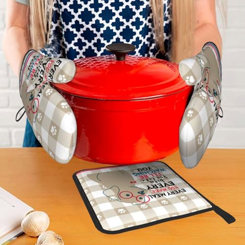 Funny Dog Oven Mitts and Pot Holders Sets of 3 Cute Oven Gloves (3 Count)