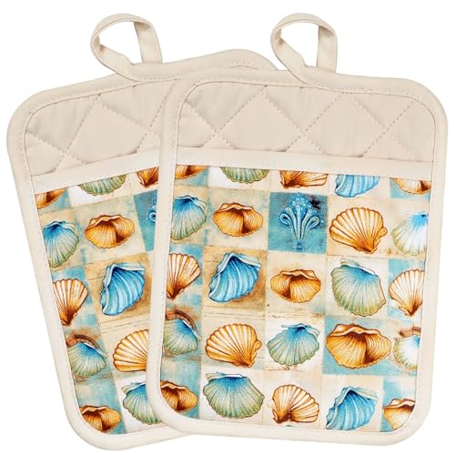 Pot Holders Set of 2 Heat Resistant 480 ℉Non Slip Clear Silicone Printed Comfortable Cotton Lining Kitchen Women Men Cooking Baking Microwave Machine Washable (32 Ounce)